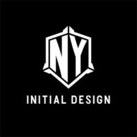 Nueva York logo inicial con proteger forma diseño estilo vector