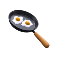 fritura pan con frito huevo. Cocinando revuelto huevos. 3d icono. png