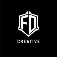 FD logo initial with shield shape design style vector