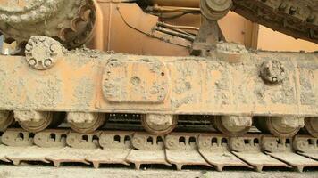 Caterpillar Track of HEavy Duty Bulldozer. Construction Equipment. Horizontal Camera Movement. video