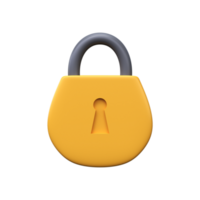 3d amarelo trava ícone. segurança, dados proteção png