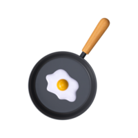 3d pan with fried egg. Omelet for breakfast, top view. png