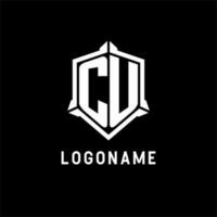 cu logo inicial con proteger forma diseño estilo vector