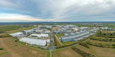 Drone panorama of the industrial area of the southern Hessian town of Moerfelden-Walldorf near Frankfurt photo