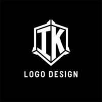 IK logo initial with shield shape design style vector