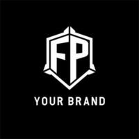 FP logo initial with shield shape design style vector