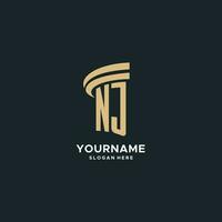 NJ monogram with pillar icon design, luxury and modern legal logo design ideas vector