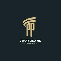 PP monogram with pillar icon design, luxury and modern legal logo design ideas vector