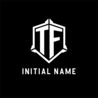 tf logo inicial con proteger forma diseño estilo vector