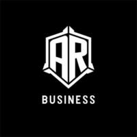 AR logo initial with shield shape design style vector