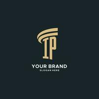 IP monogram with pillar icon design, luxury and modern legal logo design ideas vector