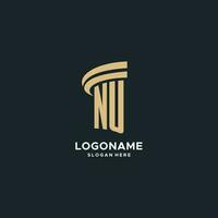 NU monogram with pillar icon design, luxury and modern legal logo design ideas vector