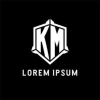KM logo initial with shield shape design style vector