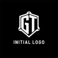 GT logo initial with shield shape design style vector