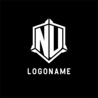 NU logo initial with shield shape design style vector