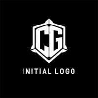 cg logo inicial con proteger forma diseño estilo vector