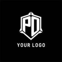 PO logo initial with shield shape design style vector