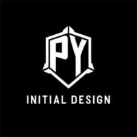 PY logo initial with shield shape design style vector