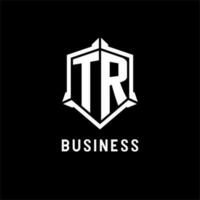 TR logo initial with shield shape design style vector