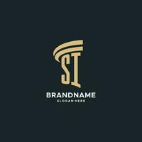 SI monogram with pillar icon design, luxury and modern legal logo design ideas vector