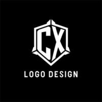 CX logo initial with shield shape design style vector