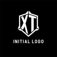 XT logo initial with shield shape design style vector