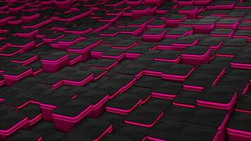 donker roze kleur 3d meetkundig plein blok met gloeiend strip in beweging omhoog en naar beneden achtergrond video