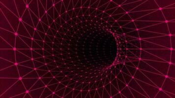 dark pink color dots and lines 3d cylindrical mesh seamless looping tunnel background video