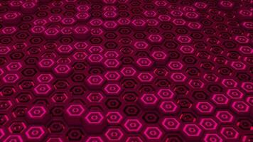 dark pink color glowing hexagonal block moving up and down video