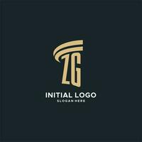 ZG monogram with pillar icon design, luxury and modern legal logo design ideas vector