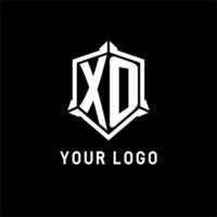 XO logo initial with shield shape design style vector