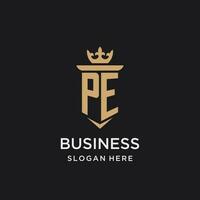 PE monogram with medieval style, luxury and elegant initial logo design vector