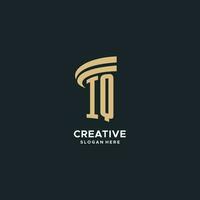 IQ monogram with pillar icon design, luxury and modern legal logo design ideas vector