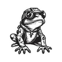 frog zepplin pilot, vintage logo line art concept black and white color, hand drawn illustration vector