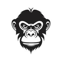 monkey face, vintage logo line art concept black and white color, hand drawn illustration vector