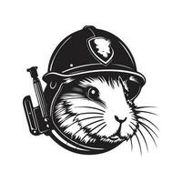 guinea pig soldier, vintage logo line art concept black and white color, hand drawn illustration vector