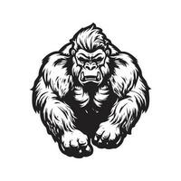 gorilla mascot, vintage logo line art concept black and white color, hand drawn illustration vector