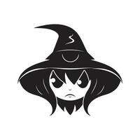 simple spooky witch, vintage logo line art concept black and white color, hand drawn illustration vector