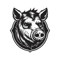 boar head, vintage logo line art concept black and white color, hand drawn illustration vector