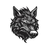 boar monster, vintage logo line art concept black and white color, hand drawn illustration vector