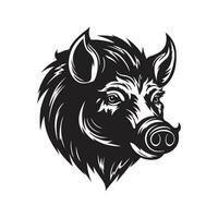 boar mascot, vintage logo line art concept black and white color, hand drawn illustration vector