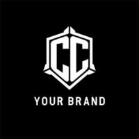 cc logo inicial con proteger forma diseño estilo vector