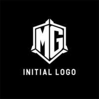 mg logo inicial con proteger forma diseño estilo vector