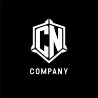 CN logo initial with shield shape design style vector