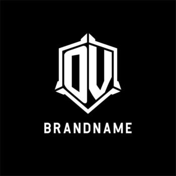 OV logo initial with shield shape design style vector