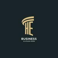 HE monogram with pillar icon design, luxury and modern legal logo design ideas vector