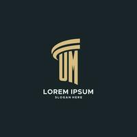 UM monogram with pillar icon design, luxury and modern legal logo design ideas vector