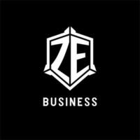 ZE logo initial with shield shape design style vector