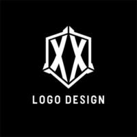 XX logo initial with shield shape design style vector