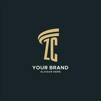 ZC monogram with pillar icon design, luxury and modern legal logo design ideas vector